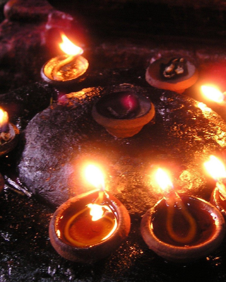 Clay diyas lit for Diwali